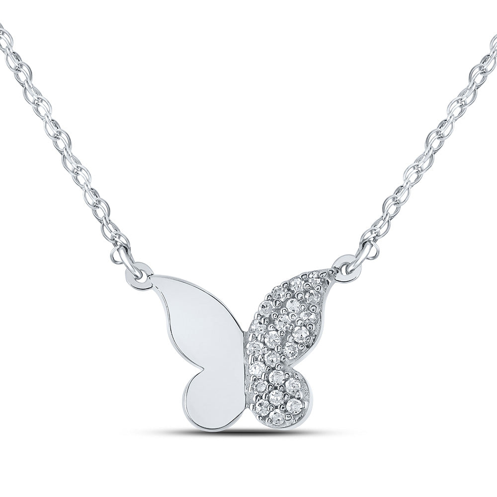 10K White Or Yellow Gold Womens Round Diamond Butterfly Necklace