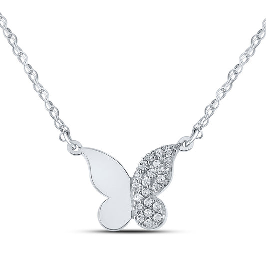 10K White Or Yellow Gold Womens Round Diamond Butterfly Necklace