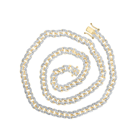 10K Yellow Gold Mens Round Diamond 18-inch Cuban Link Chain Necklace 3-1/3 Cttw, Length: 17.99 In