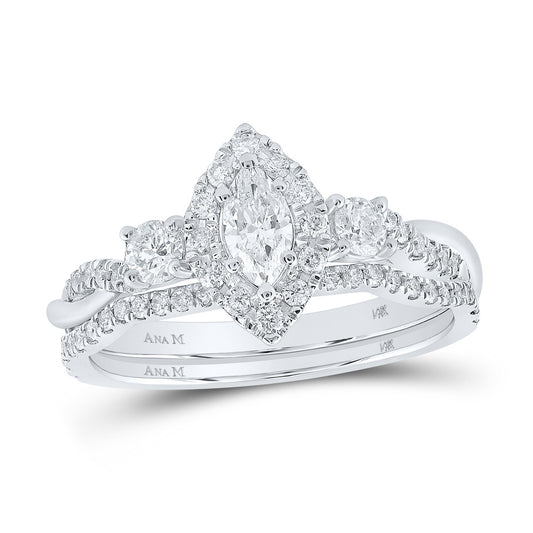 14K White Or Yellow Gold Marquise Diamond Halo Bridal Wedding Ring Band Set , Womens Size: 5-10