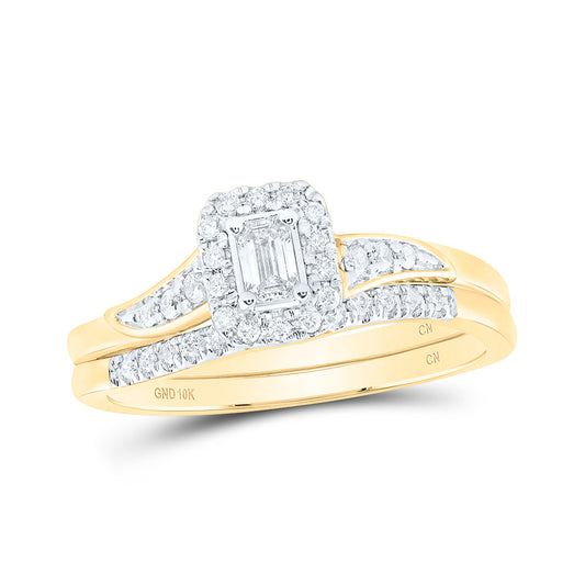 10K Yellow Gold Emerald Diamond Bridal Wedding Ring Band Set 1/3 Cttw, Womens Size: 5-10