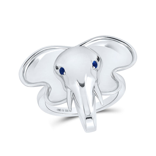 Sterling Silver Womens Round Elephant Animal Ring