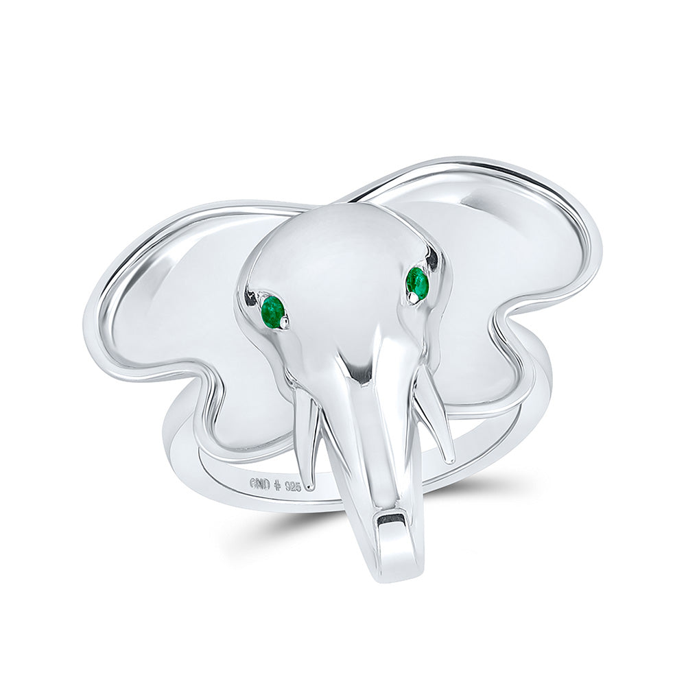 Sterling Silver Womens Round Elephant Animal Ring