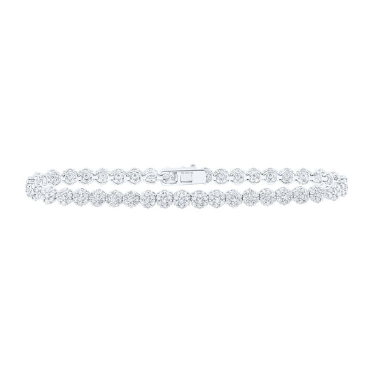 10K White Or Yellow Gold Womens Round Diamond Cluster Link Fashion Bracelet