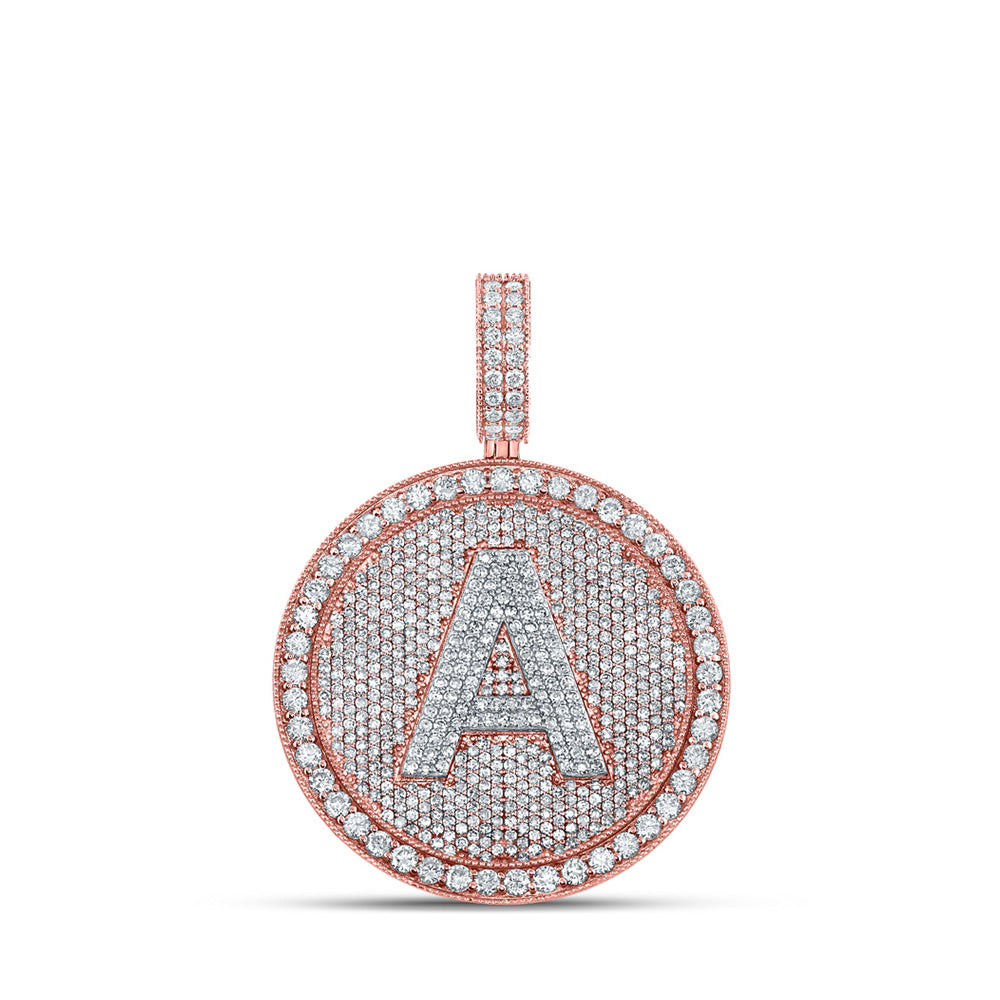 10K Two-tone Gold Mens Round Diamond Initial Letter Charm Pendant