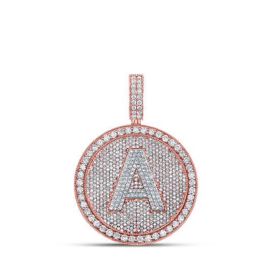 10K Two-tone Gold Mens Round Diamond Initial Letter Charm Pendant