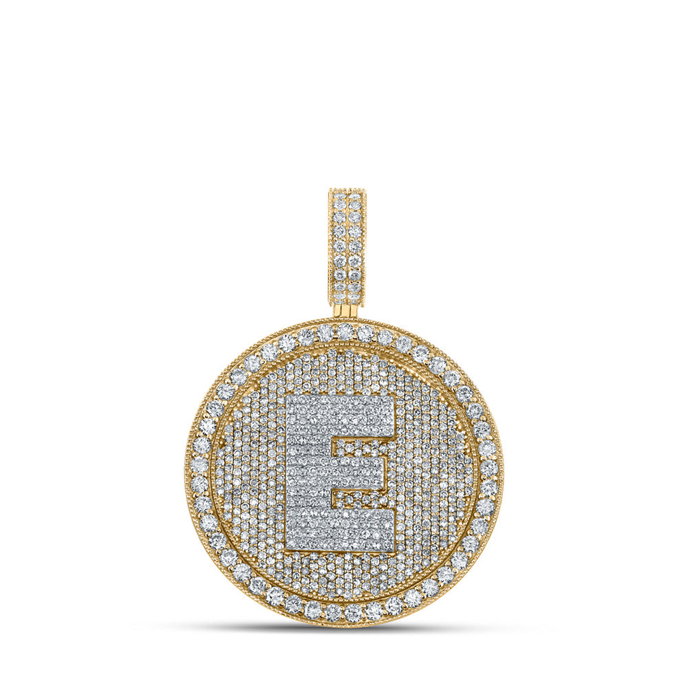 10K Two-tone Gold Mens Round Diamond Initial Letter Charm Pendant