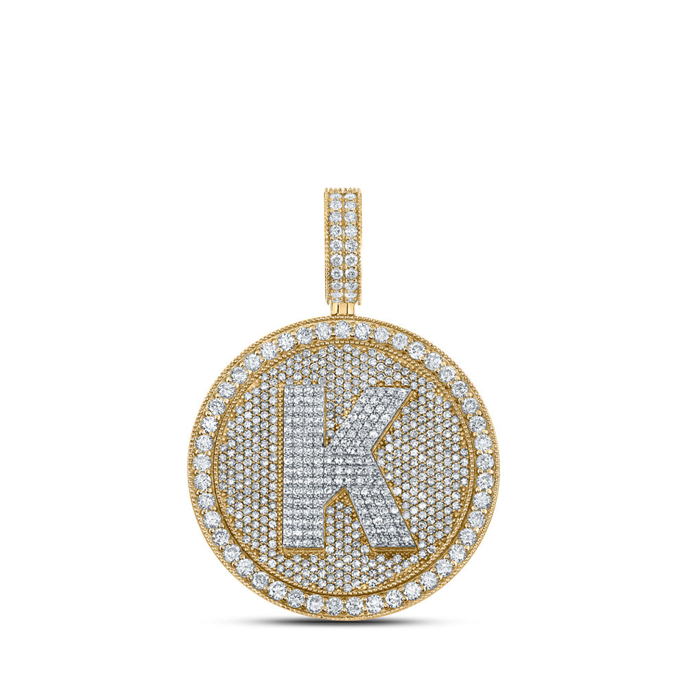 10K Two-tone Gold Mens Round Diamond Initial Letter Charm Pendant