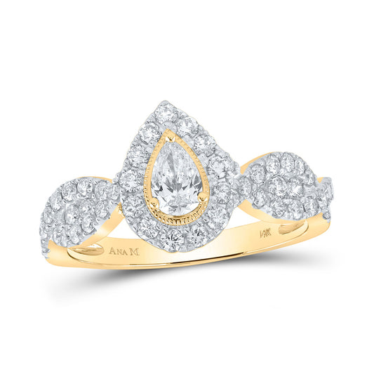 14K Yellow Gold Pear Diamond Halo Bridal Wedding Engagement Ring 1 Cttw, Womens Size: 5-10