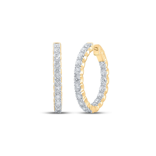 14K Yellow Gold Womens Round Diamond Inside Out Hoop Earrings 3 Cttw