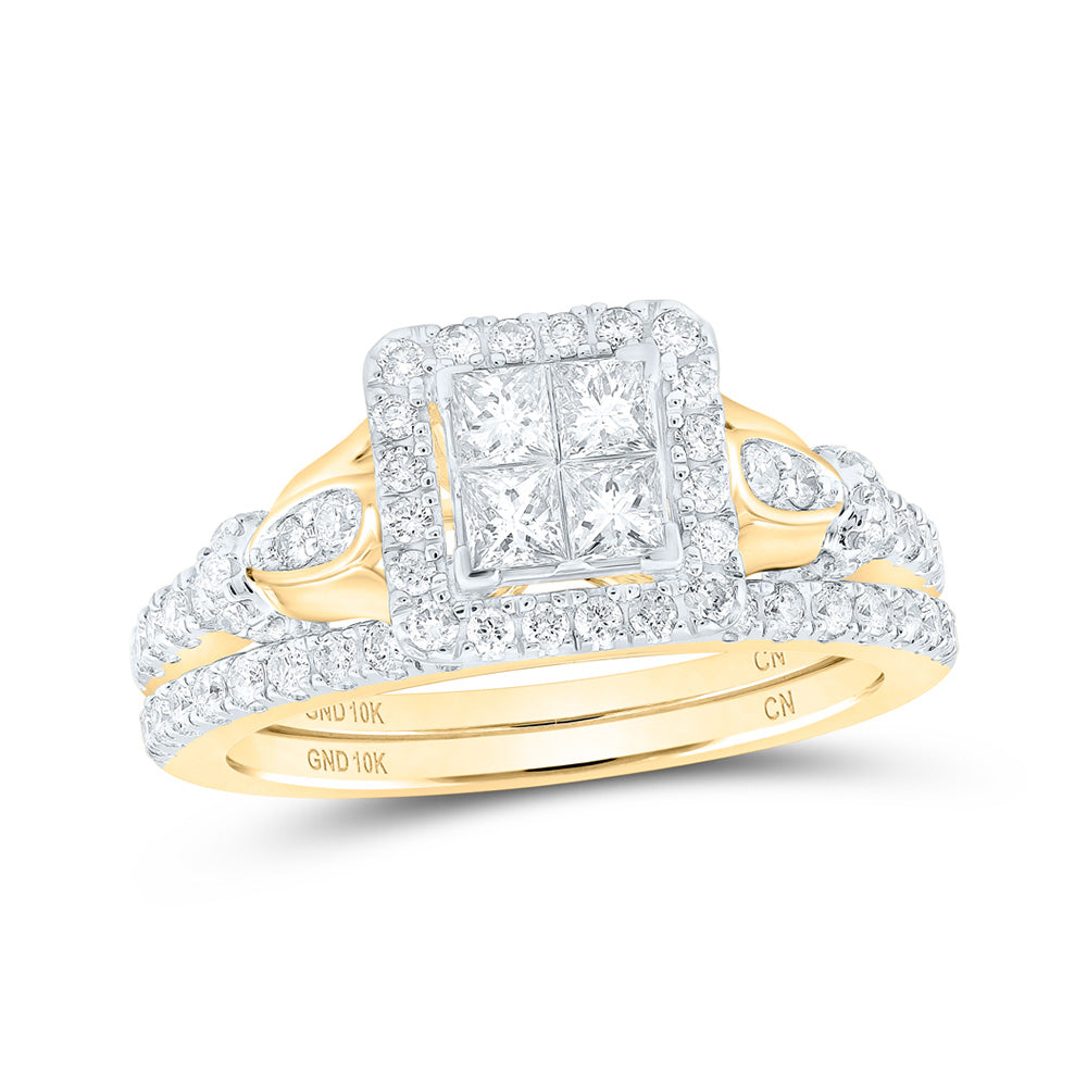 10K White Or Yellow Gold Princess Diamond Square Bridal Wedding Ring Band Set , Womens Size: 5-10