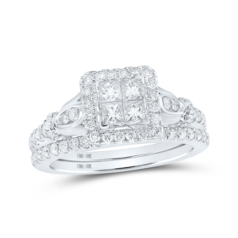 10K White Or Yellow Gold Princess Diamond Square Bridal Wedding Ring Band Set , Womens Size: 5-10