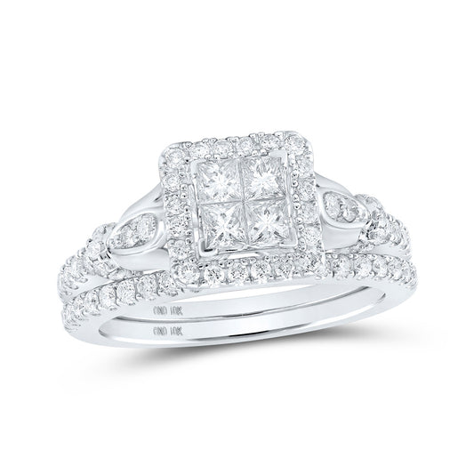 10K White Or Yellow Gold Princess Diamond Square Bridal Wedding Ring Band Set , Womens Size: 5-10