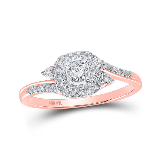 10K Rose Gold Womens Round Diamond Square Ring 1/3 Cttw, Womens Size: 5-10