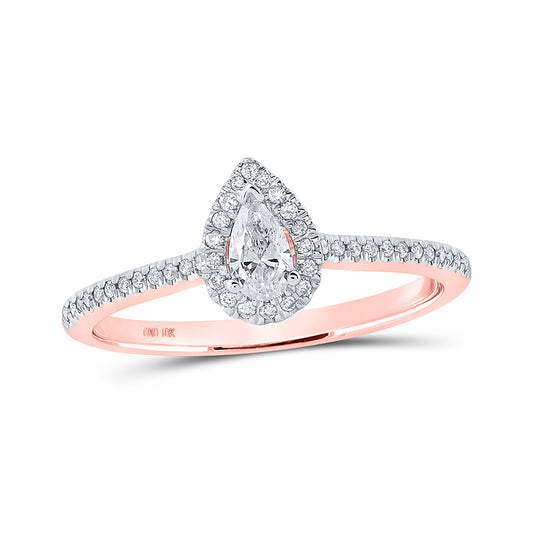 10K Yellow Or Rose Gold Pear Diamond Halo Bridal Wedding Engagement Ring , Womens Size: 5-10