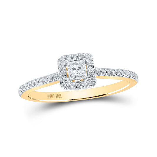 10K Yellow Gold Princess Diamond Halo Bridal Wedding Engagement Ring 1/3 Cttw, Womens Size: 5-10