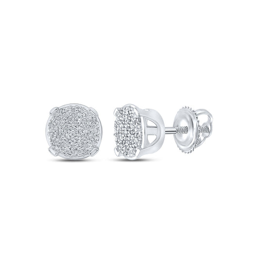 Sterling Silver Womens Round Diamond Cluster Earrings 1/6 Cttw, Length: 0.3 In, Width: 0.3 In