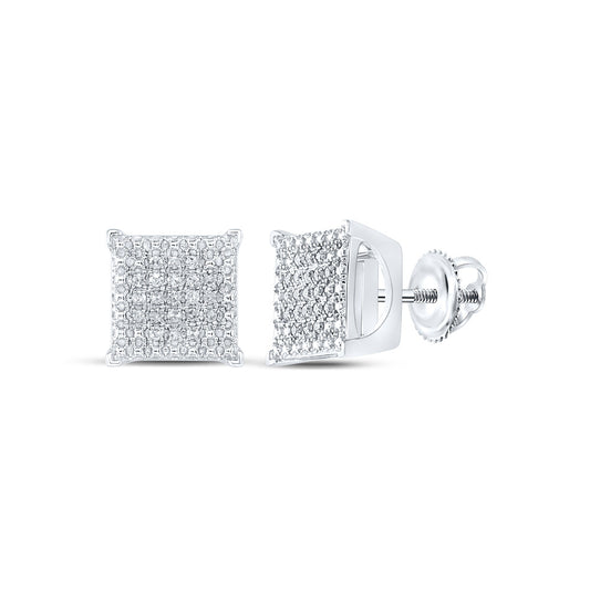 Sterling Silver Womens Round Diamond Square Earrings 1/6 Cttw, Length: 0.31 In, Width: 0.31 In