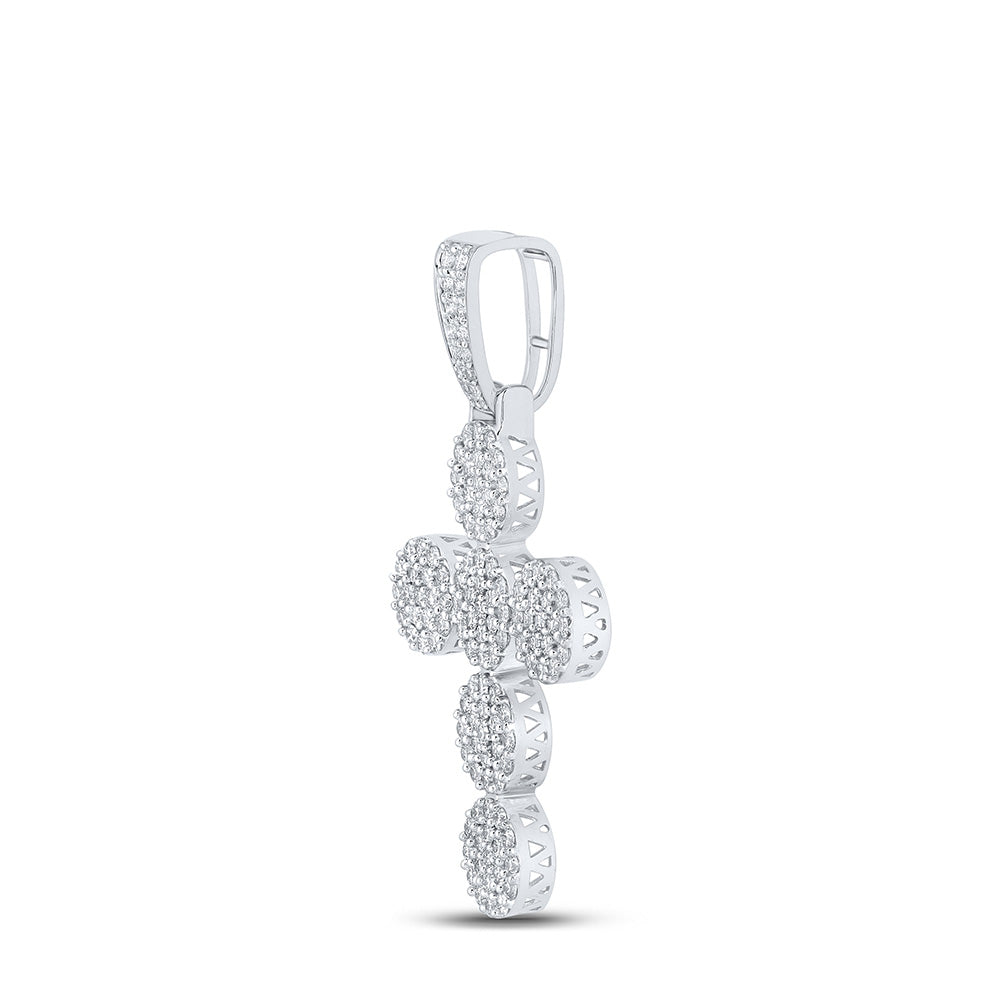 10K White Gold Mens Round Diamond Cross Charm Pendant 2 Cttw, Length: 1.91 In, Width: 1.02 In
