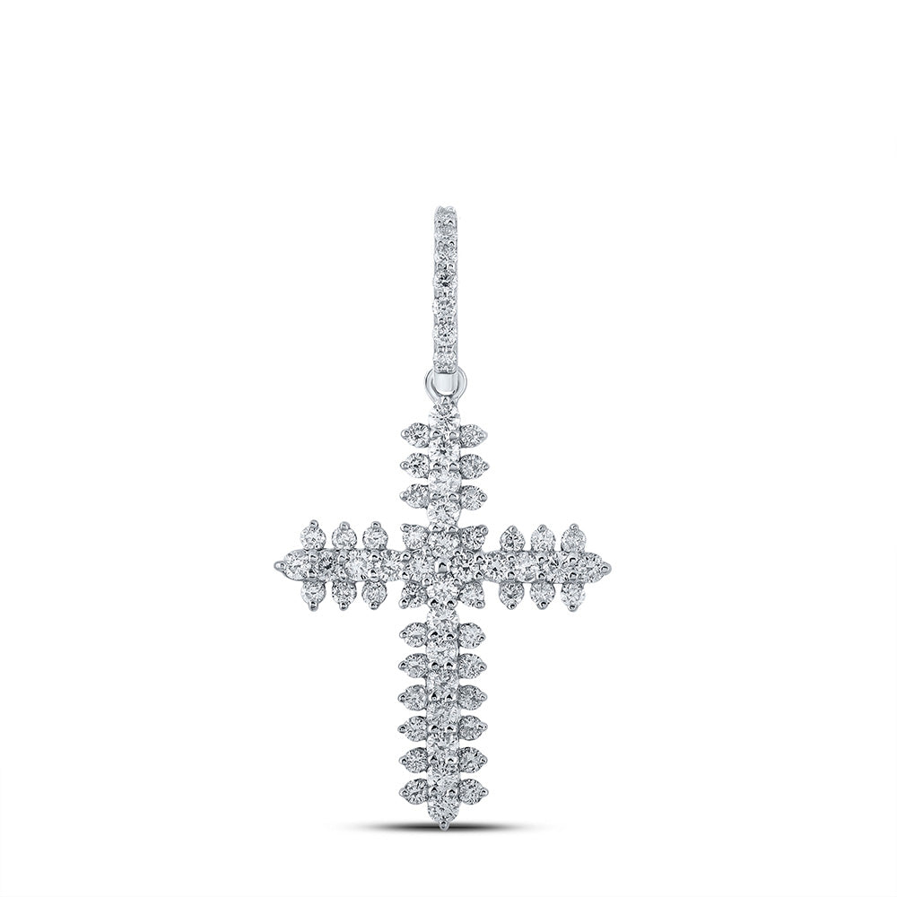 10K White Gold Womens Round Diamond Cross Pendant 3/4 Cttw