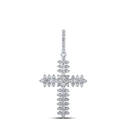 10K White Gold Womens Round Diamond Cross Pendant 3/4 Cttw