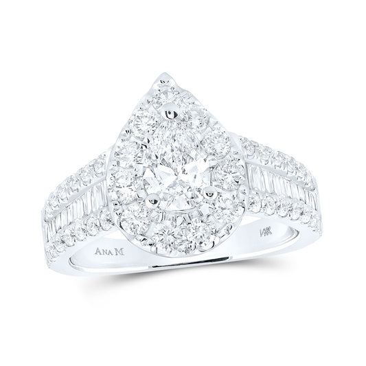 14K White Gold Pear Diamond Halo Bridal Wedding Engagement Ring 2 Cttw, Womens Size: 5-10