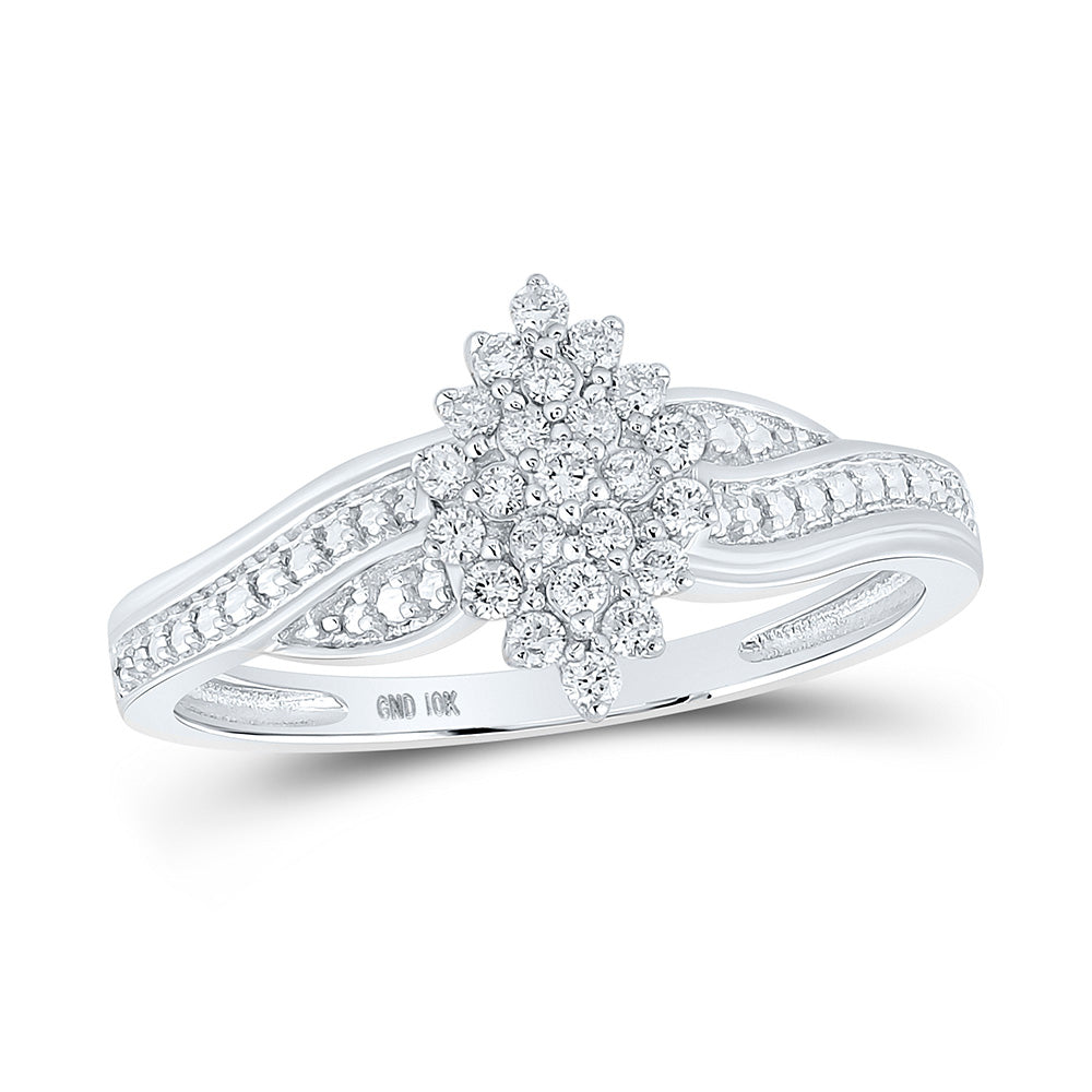 10K White Gold Womens Round Diamond Oval Cluster Ring 1/5 Cttw, Womens Size: 5-10