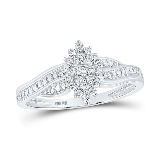 10K White Gold Womens Round Diamond Oval Cluster Ring 1/5 Cttw, Womens Size: 5-10