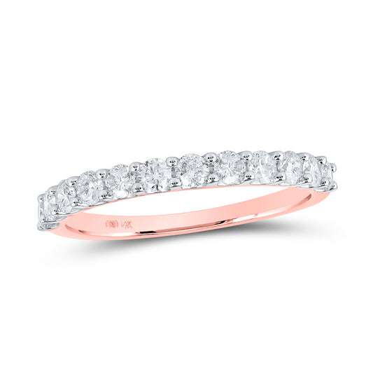 14K Rose Gold Womens Round Diamond Wedding Single Row Band 3/4 Cttw, Womens Size: 5-10