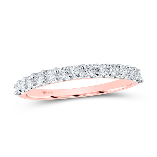 14K Rose Gold Womens Round Diamond Single Row Band Ring 1/2 Cttw, Womens Size: 5-10