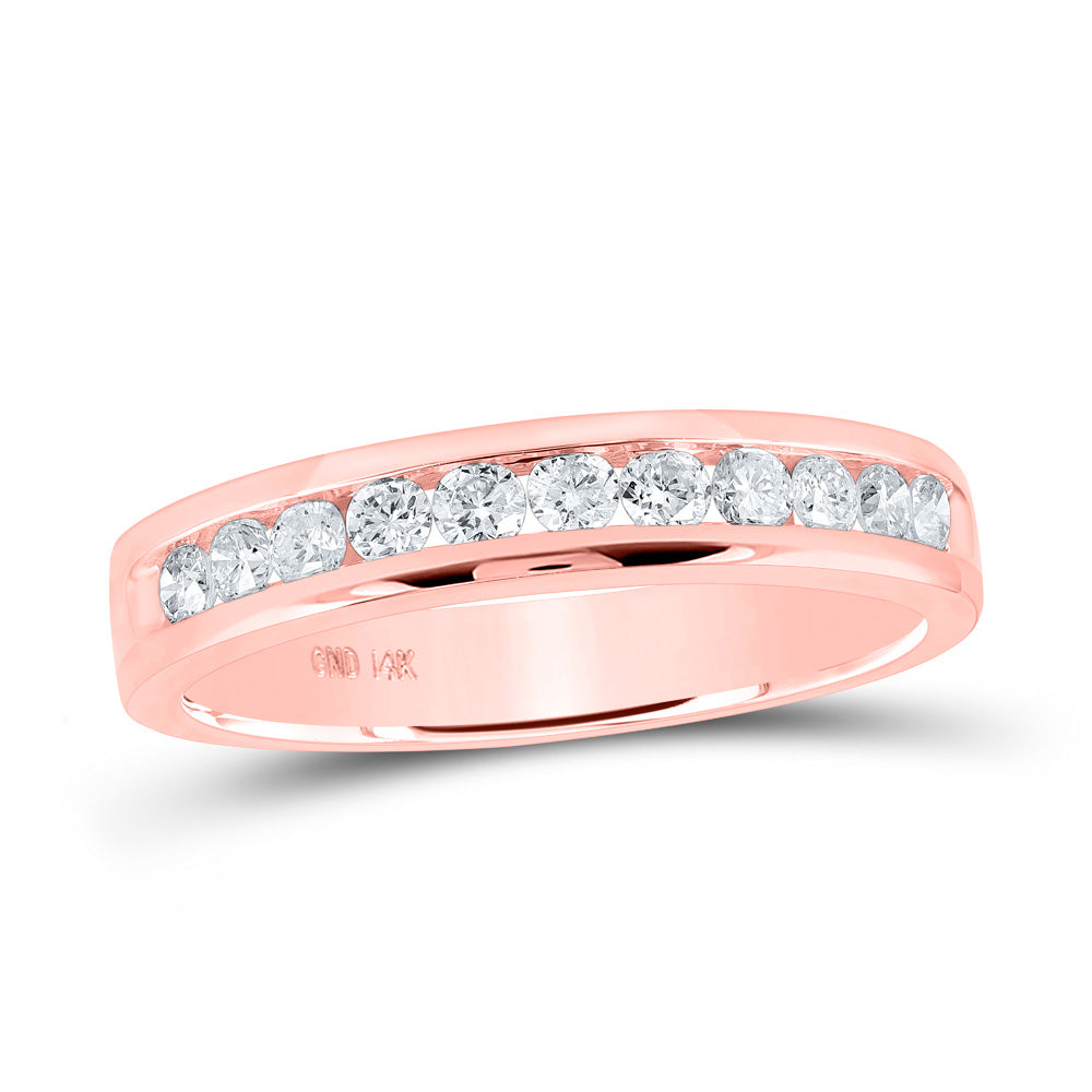14K Rose Or Yellow Gold Womens Round Diamond Single Row Band Ring , Womens Size: 5-10