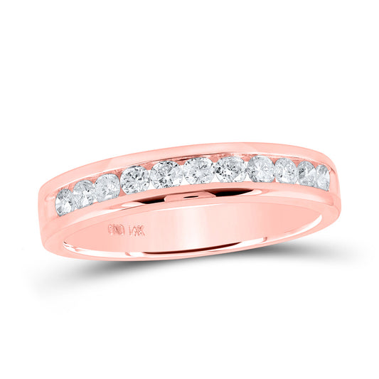 14K Rose Or Yellow Gold Womens Round Diamond Single Row Band Ring , Womens Size: 5-10