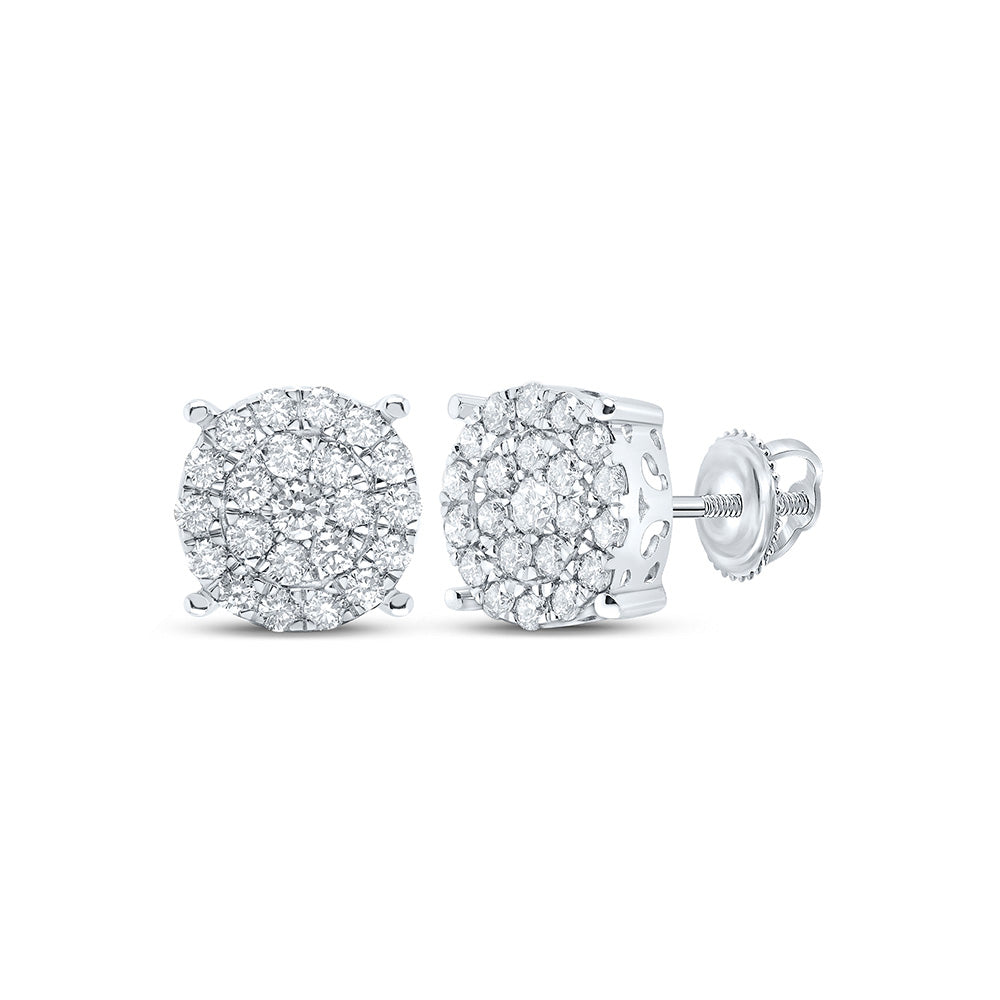10K Yellow Or White Or Rose Gold Womens Round Diamond Cluster Earrings
