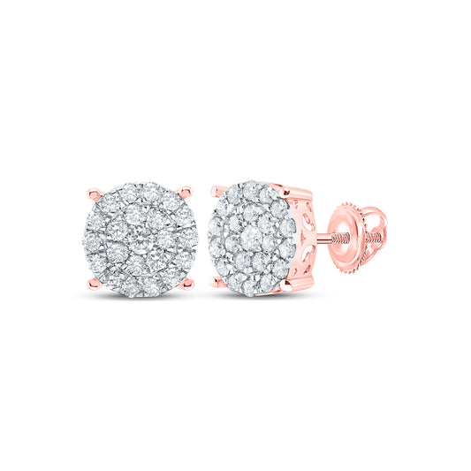 10K Yellow Or White Or Rose Gold Womens Round Diamond Cluster Earrings