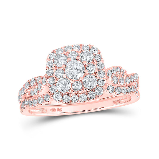 10K Yellow Or Rose Gold Round Diamond Square Halo Bridal Wedding Ring Band Set , Womens Size: 5-10