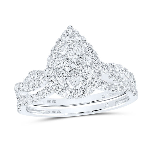 10K White Gold Round Diamond Teardrop Bridal Wedding Ring Band Set 1 Cttw, Womens Size: 5-10