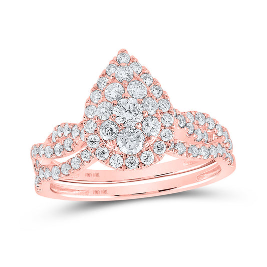 10K Yellow Or White Or Rose Gold Round Diamond Teardrop Bridal Wedding Ring Band Set , Womens Size: 5-10