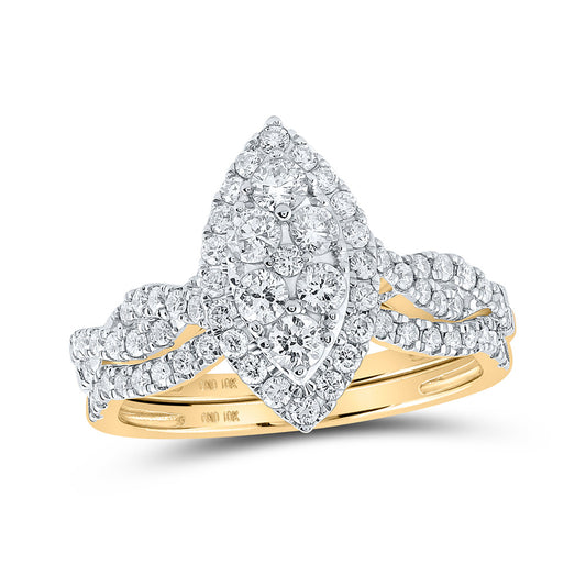 10K Yellow Gold Round Diamond Cluster Bridal Wedding Ring Band Set 1 Cttw, Womens Size: 5-10