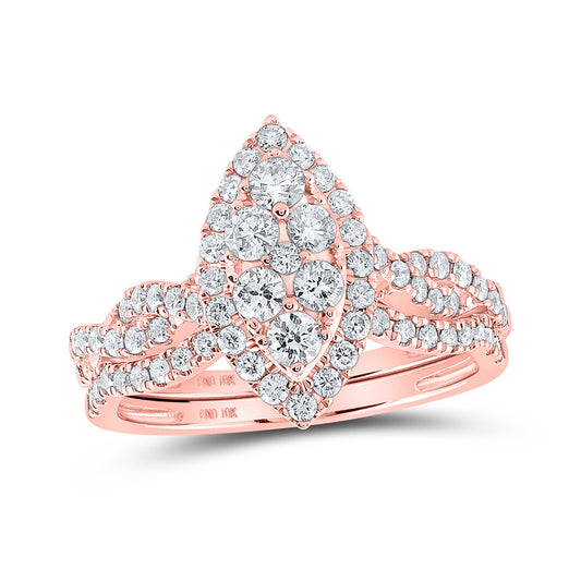10K Yellow Or White Or Rose Gold Round Diamond Marquise-shape Bridal Wedding Ring Band Set , Womens Size: 5-10