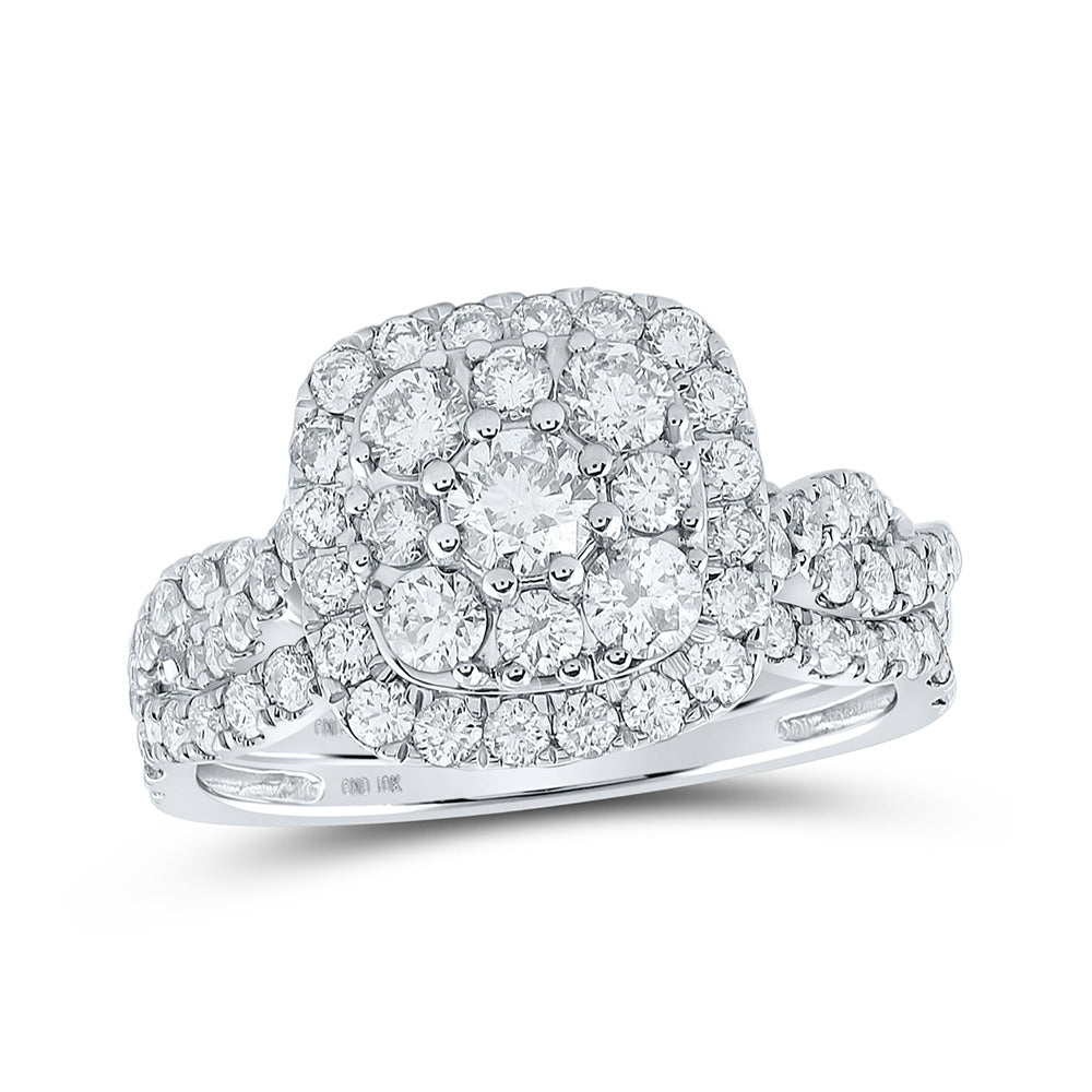 10K White Or Yellow Gold Round Diamond Square Bridal Wedding Ring Band Set, Womens Size: 5-10