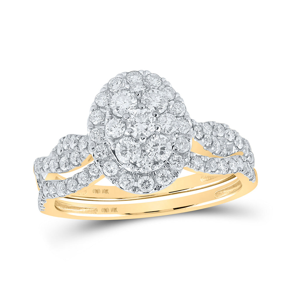 10K Yellow Or White Or Rose Gold Round Diamond Oval Cluster Bridal Wedding Ring Band Set, Womens Size: 5-10