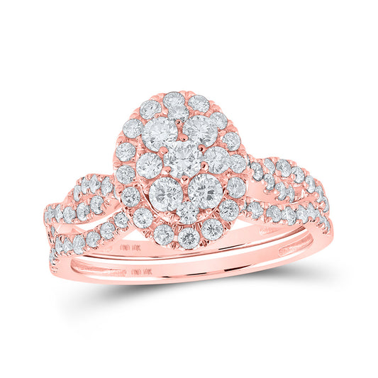 10K Yellow Or White Or Rose Gold Round Diamond Oval Cluster Bridal Wedding Ring Band Set, Womens Size: 5-10