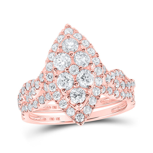 10K Yellow Or Rose Gold Round Diamond Cluster Bridal Wedding Ring Band Set, Womens Size: 5-10