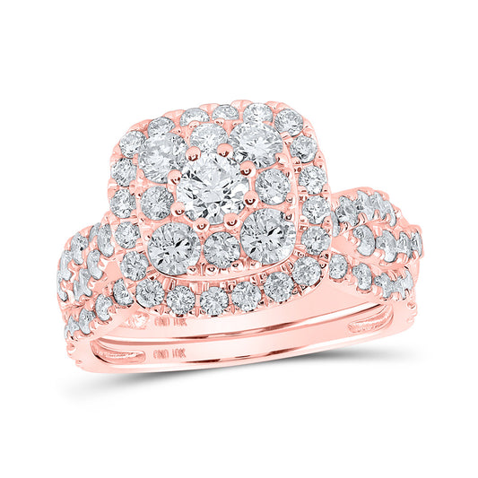 10K Yellow Or White Or Rose Gold Round Diamond Square Halo Bridal Wedding Ring Band Set , Womens Size: 5-10