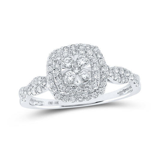 10K White Gold Womens Round Diamond Square Cluster Ring 1/2 Cttw, Womens Size: 5-10