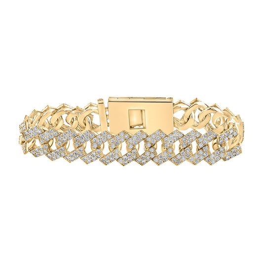 10K Yellow Gold Mens Round Diamond Cuban Link Bracelet 14-1/2 Cttw, Length: 8.5 In