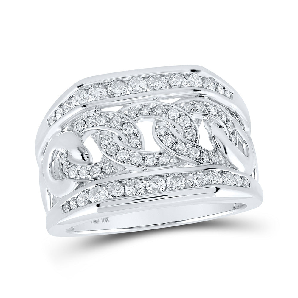 10K White Gold Mens Round Diamond Curb Link Band Ring 1 Cttw, Mens Size: 7-13
