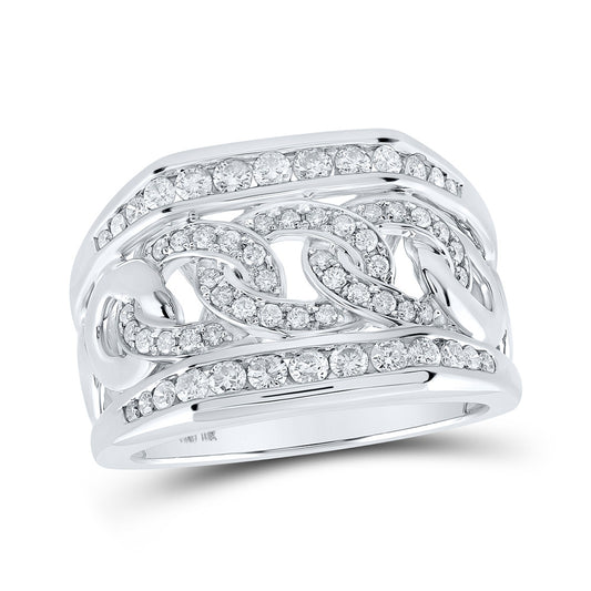 10K White Gold Mens Round Diamond Curb Link Band Ring 1 Cttw, Mens Size: 7-13