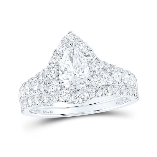 14K White Or Yellow Gold Pear Diamond Halo Bridal Wedding Ring Band Set , Womens Size: 5-10