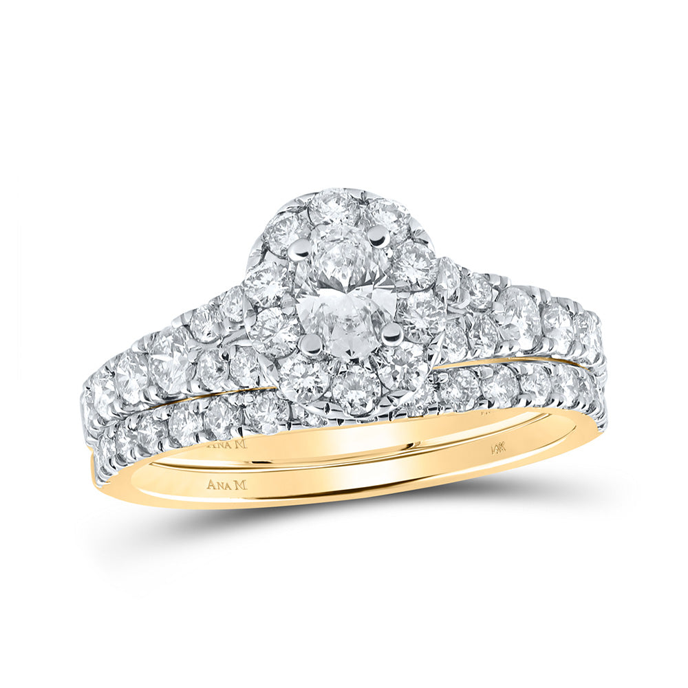 14K White Or Yellow Gold Oval Diamond Halo Bridal Wedding Ring Band Set, Womens Size: 5-10